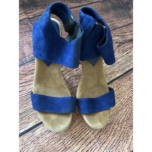 Loeffler Randall Blue Suede Wooden Heel Pumps Women's Size 9 Block Heel Designer